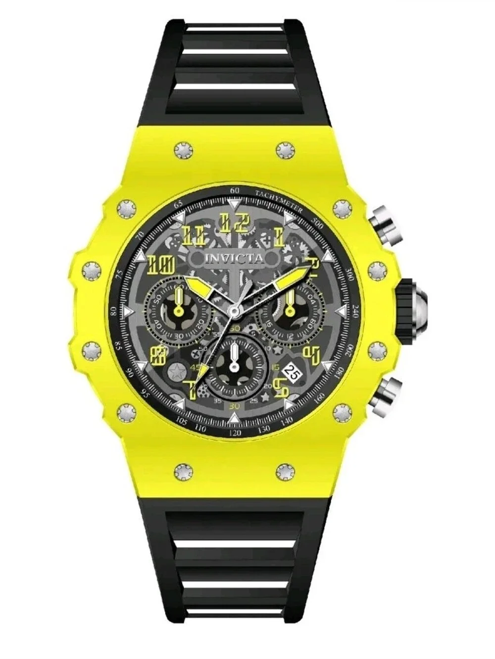 Invicta Racing Black Yellow 69667 Chronograph Men's 44.5mm Vaulthan Watch Unisex